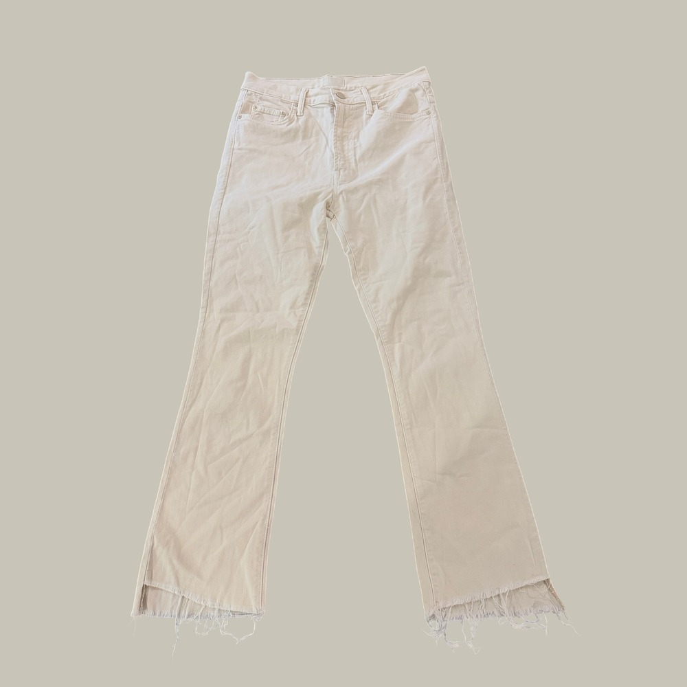Mother The Insider Crop Step Fray Jeans Women 27 Chalk Ivory High Rise Bootcut